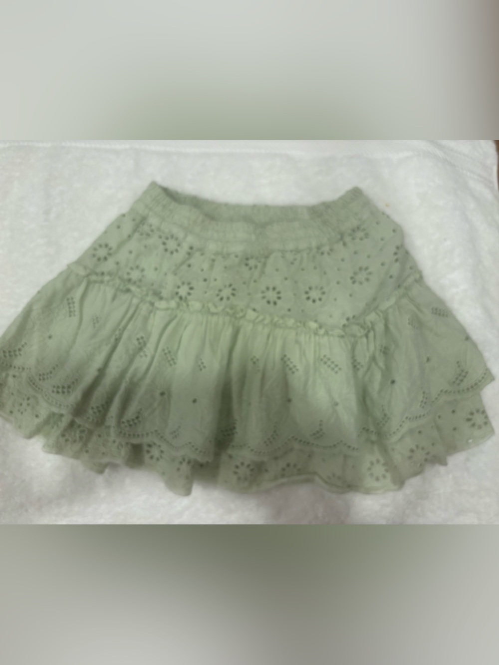 Zara Kids - Light Sage Eyelet Tiered Mini Skirt